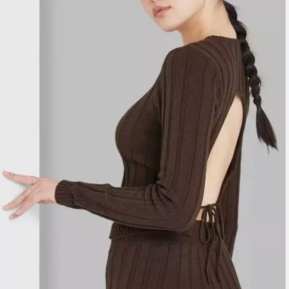 Wild Fable Dark Brown Crew Neck Open Back Pullover Sweater Size Large - Picture 1 of 8